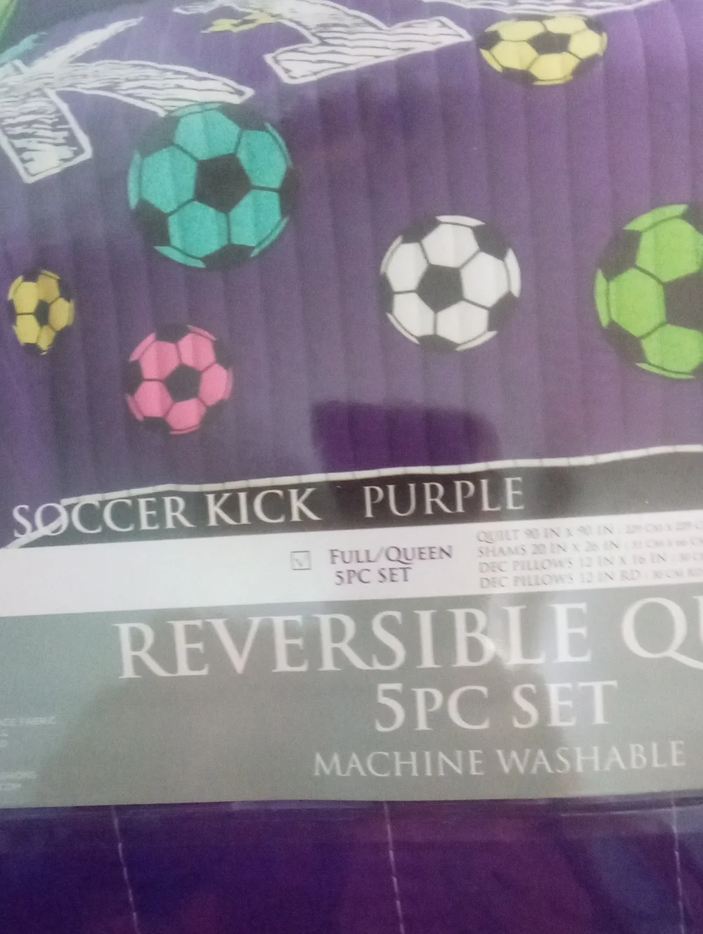 Reversible Purple Soccer Quilt - Girls' 5-Piece Set Full Queen By Lush Decor NWT